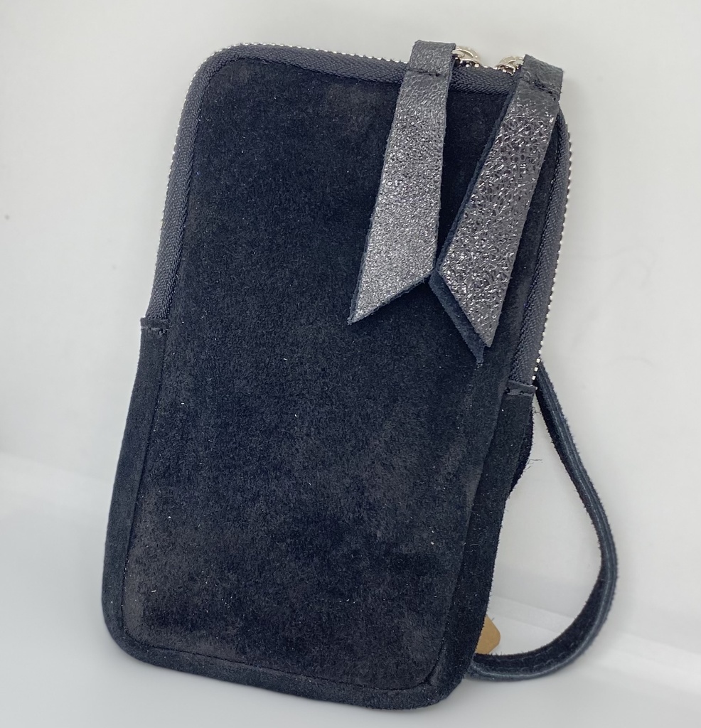 Pochette téléphone nubuck noire